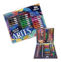 Kit Escolar Maleta Estojo Pintura Canetinhas Aquarela 150 Pç