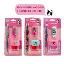 Kit Escolar Material Com 2 Lápis Borracha e Apontador Rebecca Bonbon