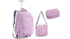 Kit Escolar Meninas Ll Mochila De Rodas E Costas + Lancheira