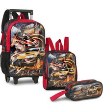 Kit Escolar Menino Mochila Rodinha Lancheira Estojo Fast Machine Bolsos Laterais Clio Style Kit Escolar Menino Mochila Rodinha Lancheira Estojo Fast Machine Bolsos Laterais Clio Style
