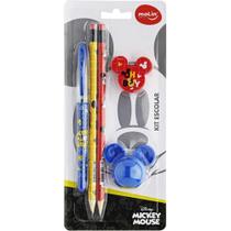 Kit Escolar Mickey - 1 Caneta, 2 Lápis, 1 Borracha e 1 Apontador