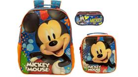 Kit Escolar Mickey Mochila De Costas + Lancheira + Estojo