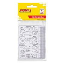 Kit Escolar Mini Régua Plástica Gabarito Cristal Desenhos Com 6 Peças (Letras, Números e Formas) Waleu