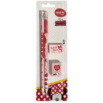 Kit Escolar Minnie com 2 Lápis, 1 Apontador e 1 Borracha