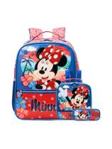 Kit Escolar Minnie Mochila Costas G+Lancheira+Estojo Triplo