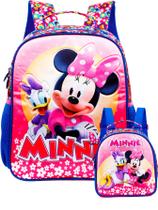 Kit Escolar Minnie Rosa Brilho Mochila de Costas + Lancheira