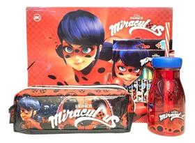 Kit Escolar Miraculous Ladybug - Estojo, Garrafa E Caderno