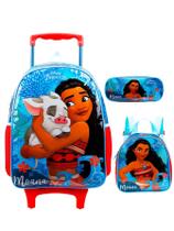 Kit Escolar Moana Mochila Rodas G + Lancheira Térmica + Estojo