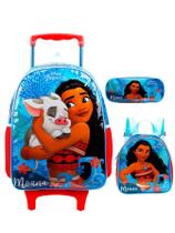 Kit Escolar Moana Mochila Rodas G + Lancheira Térmica + Estojo