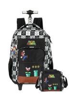 Kit Escolar Mochila 2Em1 Rodas+Lancheira Super Mario - Preto