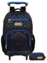 Kit Escolar Mochila 3 Rodas + Estojo Triplo SONIC Game Luxo Kit Escolar Mochila 3 Rodas + Estojo Triplo SONIC Game Luxo