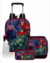 Kit Escolar Mochila Avengers De Carrinho Com Estojo e Lancheira Térmica
