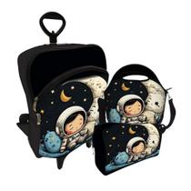 Kit Escolar Mochila C/ Carinho + Lancheira + Estojo - Astronauta Lua