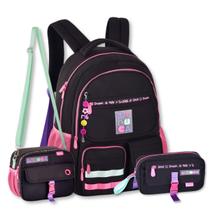 Kit Escolar Mochila C Lancheira E Estojo Luluca Preto Modern