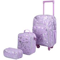 Kit Escolar Mochila c/ Rodinhas + Lancheira + Estojo Pampili Borboletas