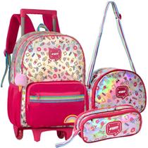 Kit Escolar Mochila Com Lancheira E Estojo Bolsa Holográfica