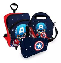 Kit Escolar Mochila com Roda + Lancheira + Estojo Héroi America
