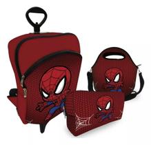 Kit Escolar Mochila com Roda+ Lancheira + Estojo Héroi Aranha