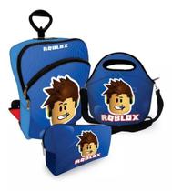 Kit Escolar Mochila com Roda + Lancheira + Estojo Roblox Boy