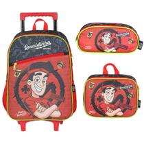 Kit Escolar Mochila com Rodas + Lancheira + Estojo Duplo Enaldinho
