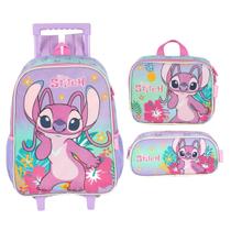 Kit Escolar Mochila com Rodas + Lancheira Térmica + Estojo Stitch - Kit Escolar Mochila com Rodas + Lancheira Térmica + Estojo Stitch -