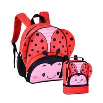 Kit Escolar Mochila Costas Alça Ajustável Acolchoado Lancheira Infantil Animais Lanche Recreio Creche Feminino