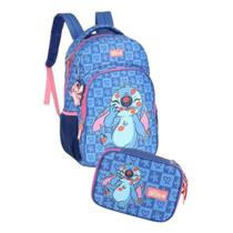 Kit Escolar Mochila Costas + Estojo Box Stitch Disney Luxcel