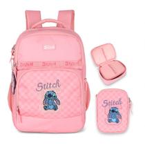 Kit Escolar Mochila Costas + Estojo Box Stitch Disney Luxcel