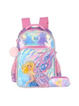 Kit Escolar Mochila Costas G+Estojo Triplo Barbie - Rosa