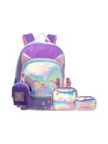 Kit Escolar Mochila Costas+Lancheira+Estojo Gatinho Glitter
