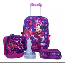 Kit Escolar Mochila Da Minie De Carrinho Com Estojo e Lancheira Térmica Kit Escolar Mochila Da Minie De Carrinho Com Estojo e Lancheira Térmica
