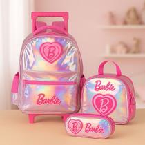 Kit Escolar Mochila de carrinho + Lancheira e Estojo Triplo -Barbie Luxo