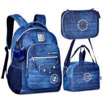 Kit escolar mochila de costas lancheira e estojo rebecca bonbon jeans rb24063 / rb24065 / rb24064