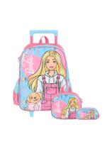 Kit Escolar Mochila De Rodas+Lancheira+Estojo Barbie - Azul