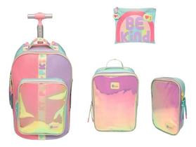 Kit Escolar Mochila De Rodinha Color Block Holográfica Puket