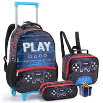 Kit Escolar Mochila de Rodinha com Lancheira e Estojo Gamer Menino