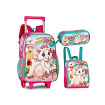 Kit Escolar Mochila de Rodinha Lancheira e Estojo Gatinha Nini NN23005K Kit Escolar Mochila de Rodinha Lancheira e Estojo Gatinha Nini NN23005K