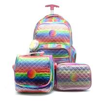 Kit Escolar Mochila de Rodinha Menina Colorida Lancheira e Estojo Arco Iris Yepp KIT8143