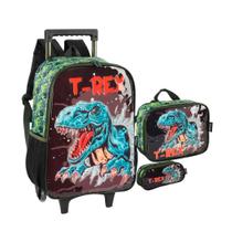 Kit Escolar Mochila de Rodinhas + Estojo + Lancheira Infantil Dinossauro T-Rex Gaming Zone