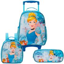 Kit Escolar Mochila de Rodinhas Lancheira Estojo Cinderela