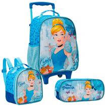 Kit Escolar Mochila de Rodinhas Lancheira Estojo Cinderela