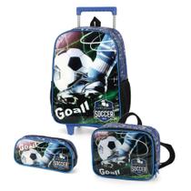 Kit Escolar Mochila de Rodinhas + Lancheira + Estojo Futebol Soccer Infantil