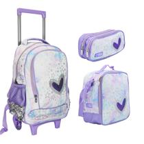 Kit Escolar Mochila de Rodinhas + Lancheira + Estojo Menina Feminina Estampa Fashion Material Aulas Estudo Infantil Kit Escolar Mochila de Rodinhas + Lancheira + Estojo Menina Feminina Estampa Fashion Material Aulas Estudo Infantil