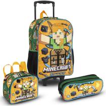 Kit Escolar Mochila De Rodinhas Lancheira Estojo Minecraft