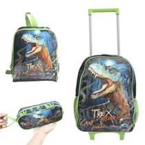 Kit Escolar Mochila de Rodinhas + Lancheira + Estojo Tiranossauro T-Rex