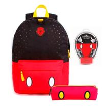 Kit Escolar Mochila+Fone E Estojo Mickey Mouse Vermelho Kit Escolar Mochila+Fone E Estojo Mickey Mouse Vermelho