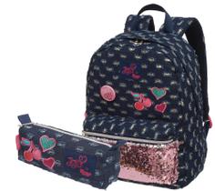 Kit Escolar Mochila Grande Costas E Estojo Jojo Siwa Jeans