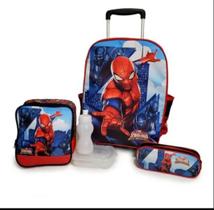 Kit Escolar Mochila Homem Aranha De Carrinho Com Estojo e Lancheira Térmica