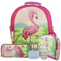 Kit Escolar Mochila Infantil de Rodinhas Tam M Flamingo - Vou Leve