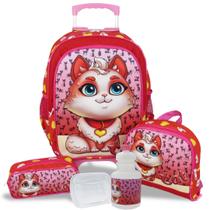 Kit Escolar Mochila Infantil G de Rodinhas Lancheira e Estojo